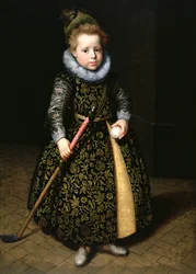 Portræt af en fire-årig dreng med kølle og bold, 1611